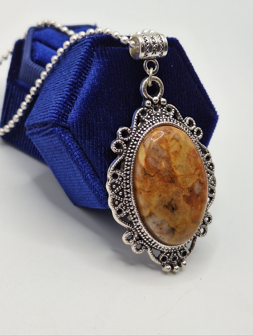 Crazy Lace Agate Necklace Natural Stone Pendant Silver Boho Western Jewelry - Picture 2 of 8